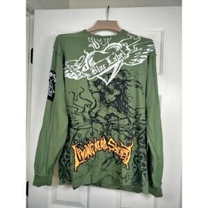 VTG Blac Label Premium Living Dead Society Long Sleeve Shirt XL Green Y2K Grunge